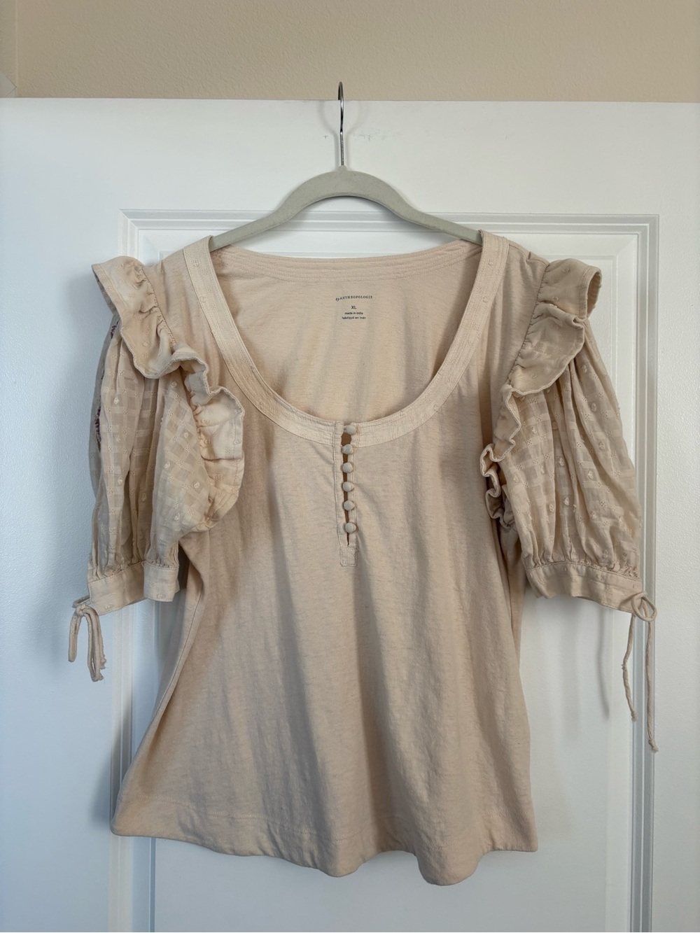 Anthropologie Embroidered Puff-Sleeve Top Size XL - Picture 5 of 9